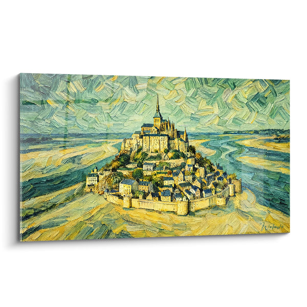 Tableau Îlot fortifié aux teintes vertes et dorées - Marée de lumière - Edition Le Mont-Saint-Michel  Normandie  France