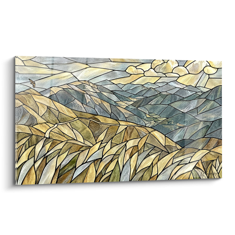 Tableau Massif doré aux facettes géométriques - Envol sur les cimes - Edition Mont Terminillo Latium Italie