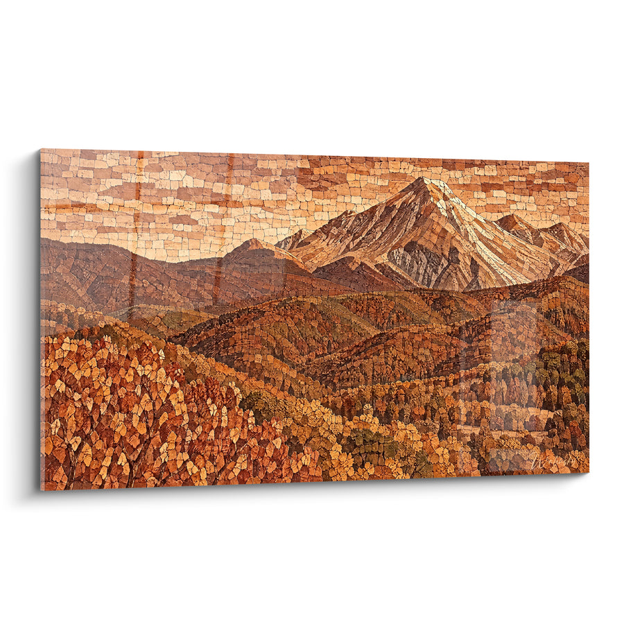 Tableau Montagne enneigée aux collines automnales ocre - Lumière d'automne - Edition Mont Velino Abruzzes Italie
