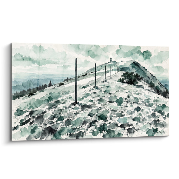 Tableau Poteaux alignés aux teintes vertes et blanches - Chapelle du sommet lointaine - Edition Mont Ventoux Provence-Alpes-Côte d'Azur France