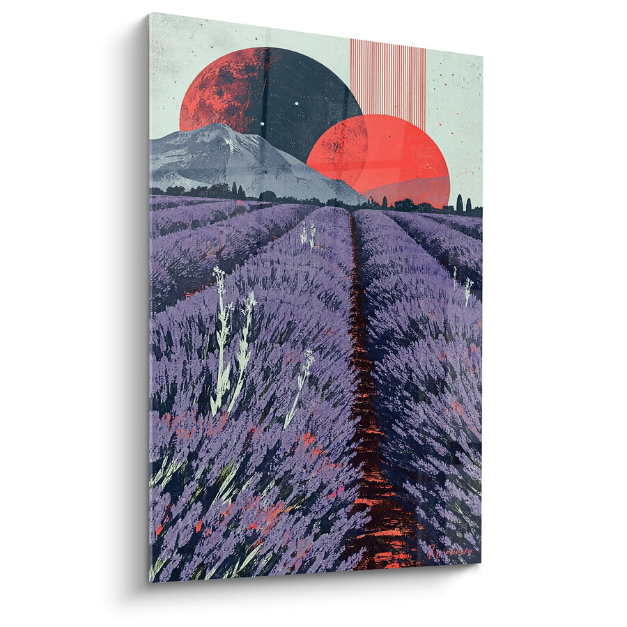 Tableau Champ de lavande aux sphères rouges graphiques - Rêverie provençale - Edition Mont Ventoux Provence-Alpes-Côte d'Azur France