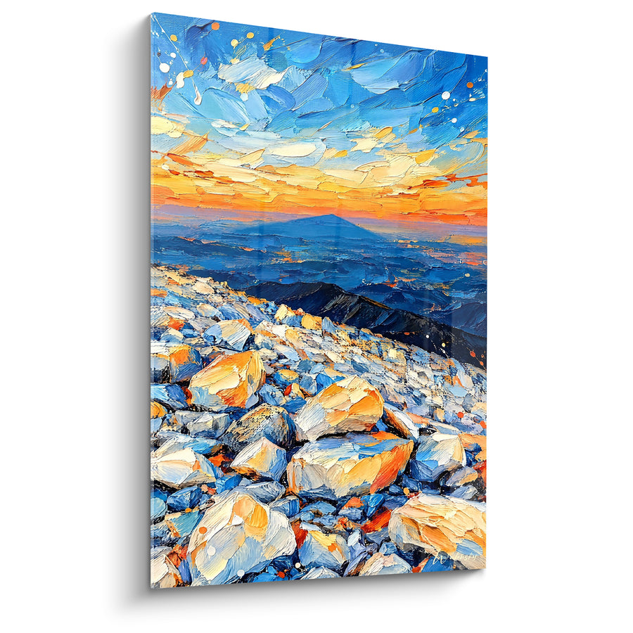 Tableau Sommet caillouteux aux teintes bleues et orangées - Instant suspendu - Edition Mont Ventoux Provence-Alpes-Côte d'Azur France