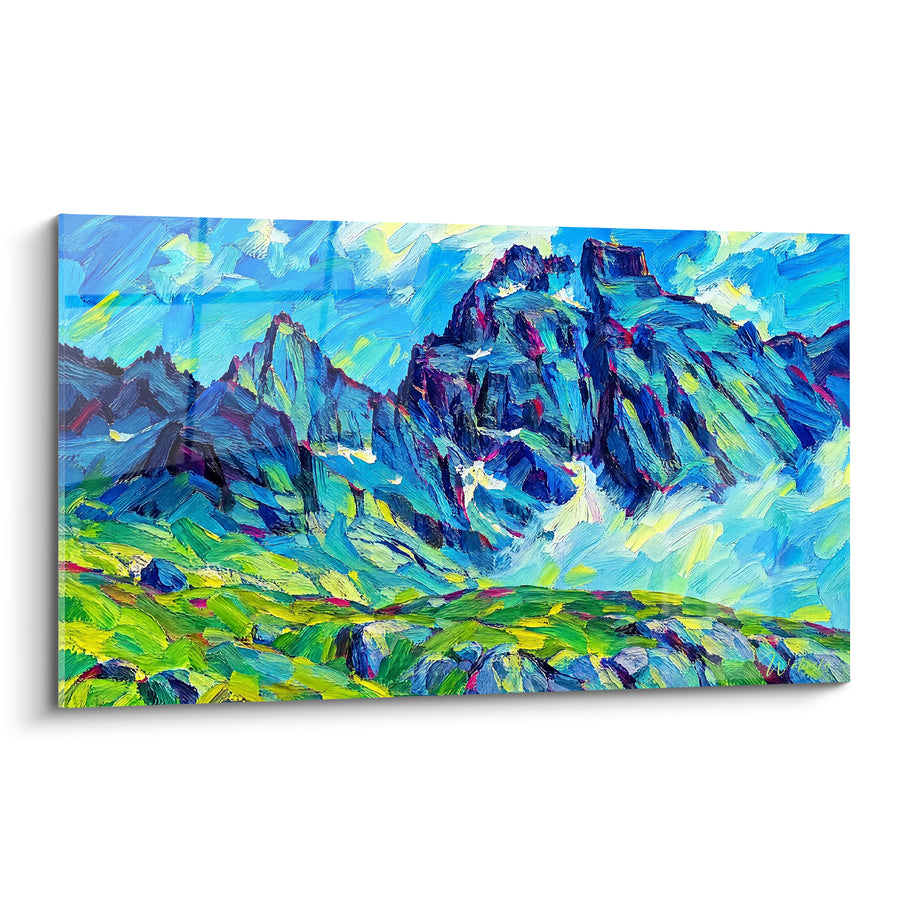 Painting Rocky Massif in Blue and Emerald Green - Vibrant Alpine Breath - Mont Viso Piedmont Italy Edition