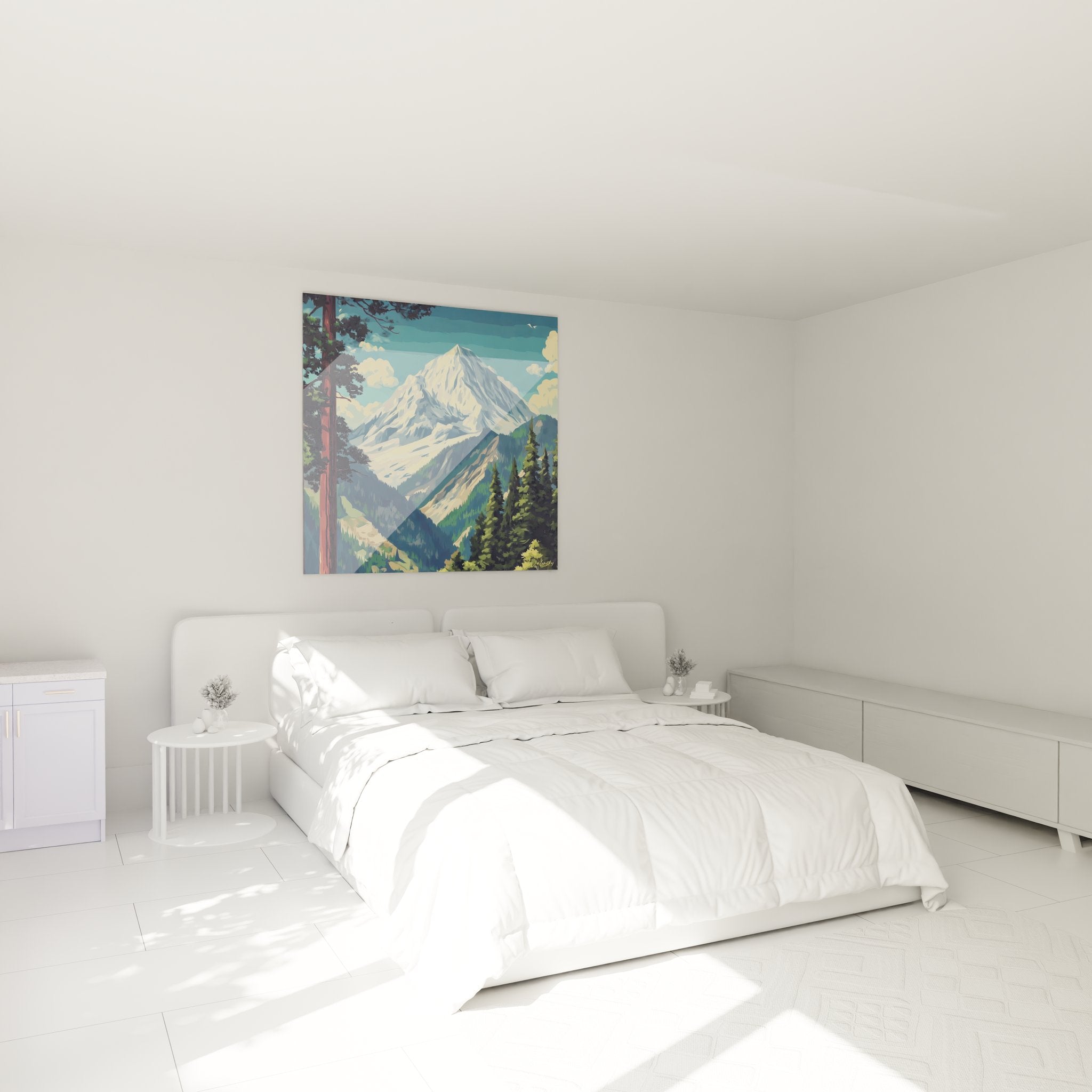 Tableau montagne dans chambre moderne paysage alpin avec séquoia décoration murale nature