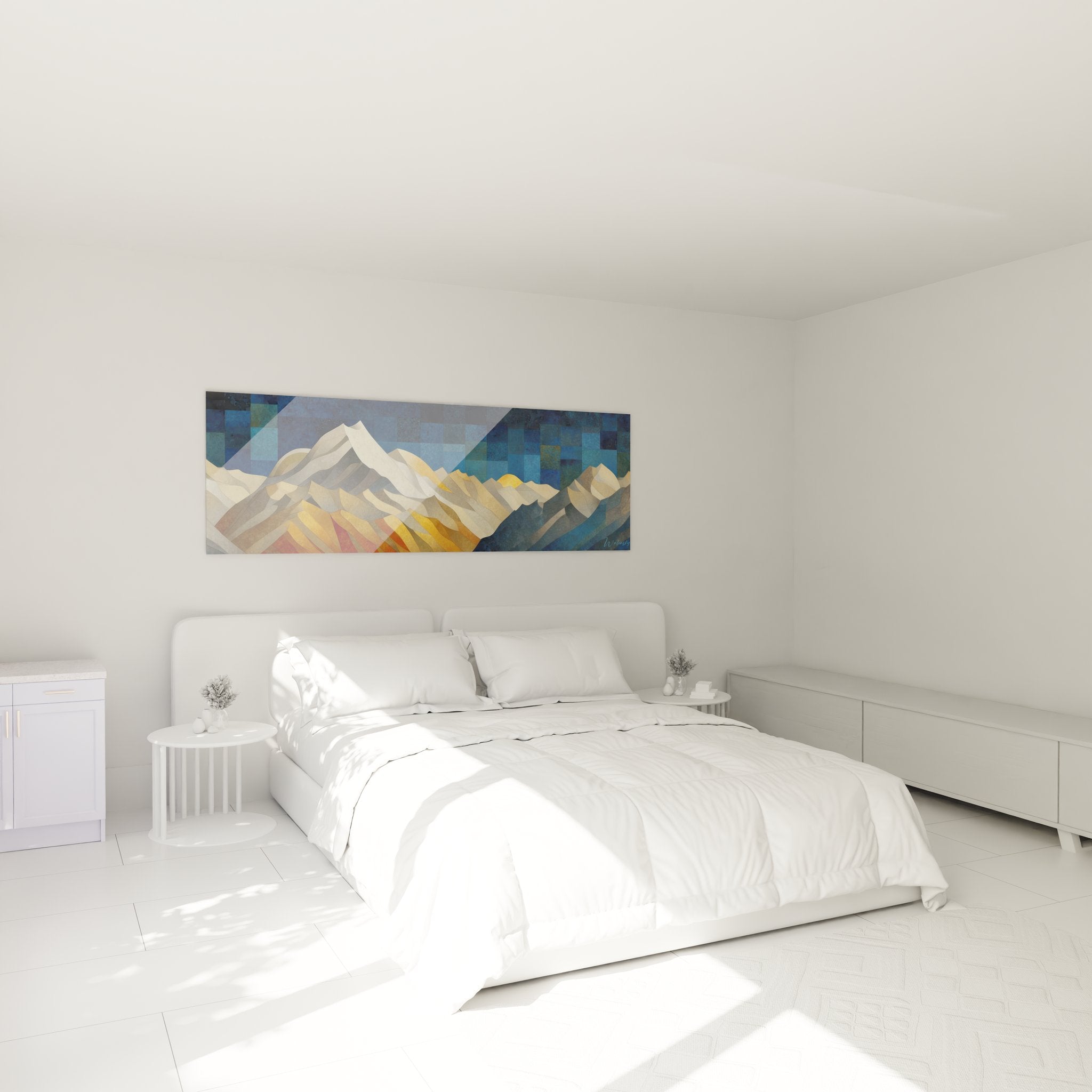 Tableau montagne géométrique décorant chambre ambiance moderne paysage abstrait mural