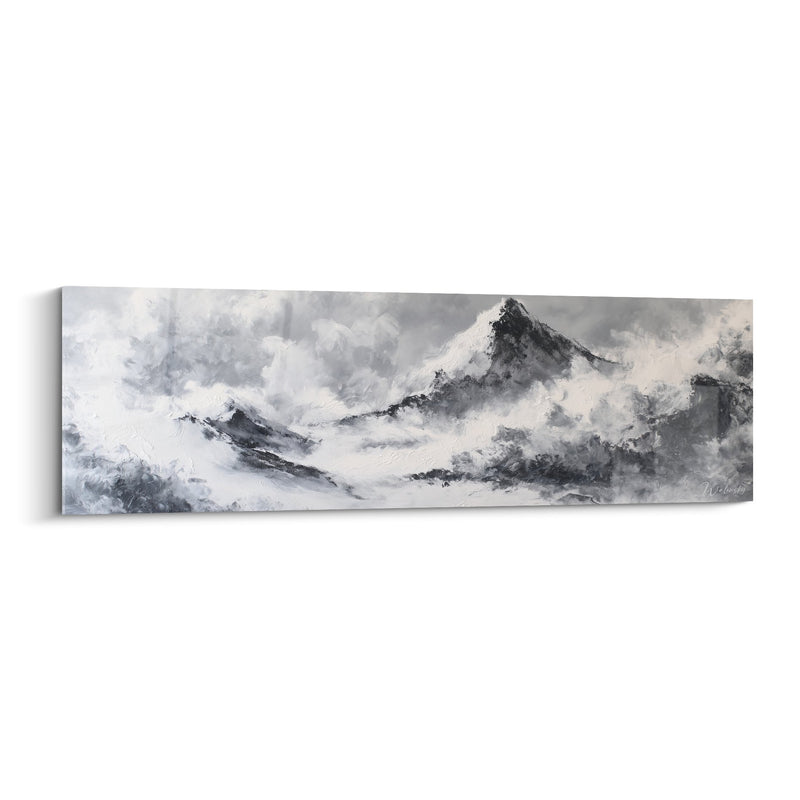 Mountain Landscape Artwork Grey and White Clouds - Alpine Serenity - West Metal Feng shui Edition