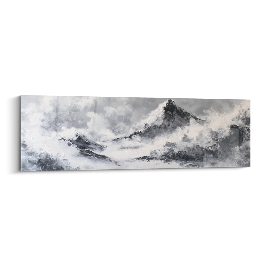 Tableau Paysage Montagneux Nuages Gris et Blanc - Sérénité Alpine - Edition Feng shui Ouest Métal