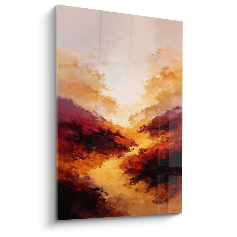 Mountainous Landscape Painting with Orange and Purple Hues - Flaming Valley - Feng Shui Northeast Earth Edition