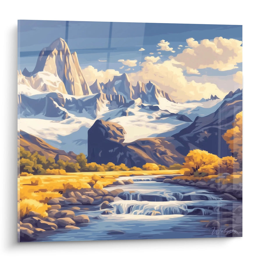 Tableau paysage montagneux glacé avec rivière - Vallée Dorée - édition Montagne