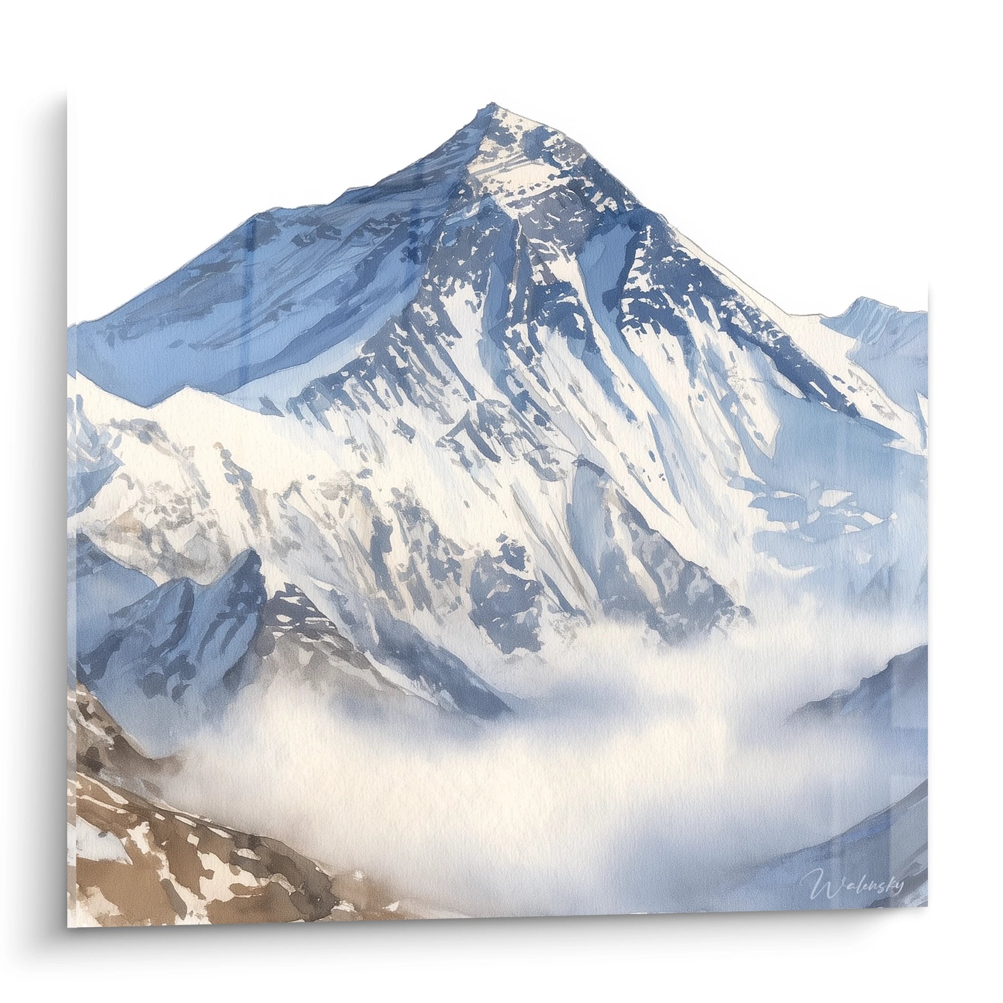 Tableau mural montagne sommet enneigé avec pics rocheux et brume, décoration alpine majestueux