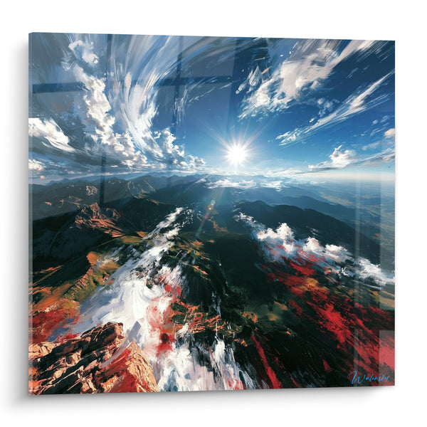 Snowy Peak Painting with Vibrant Red Touches - Flight Towards the Sun - Mountain Edition