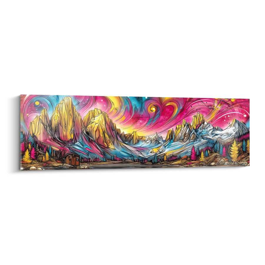 Cuadro paisaje montañoso surrealista - Aurora fantástica - edición Montaña