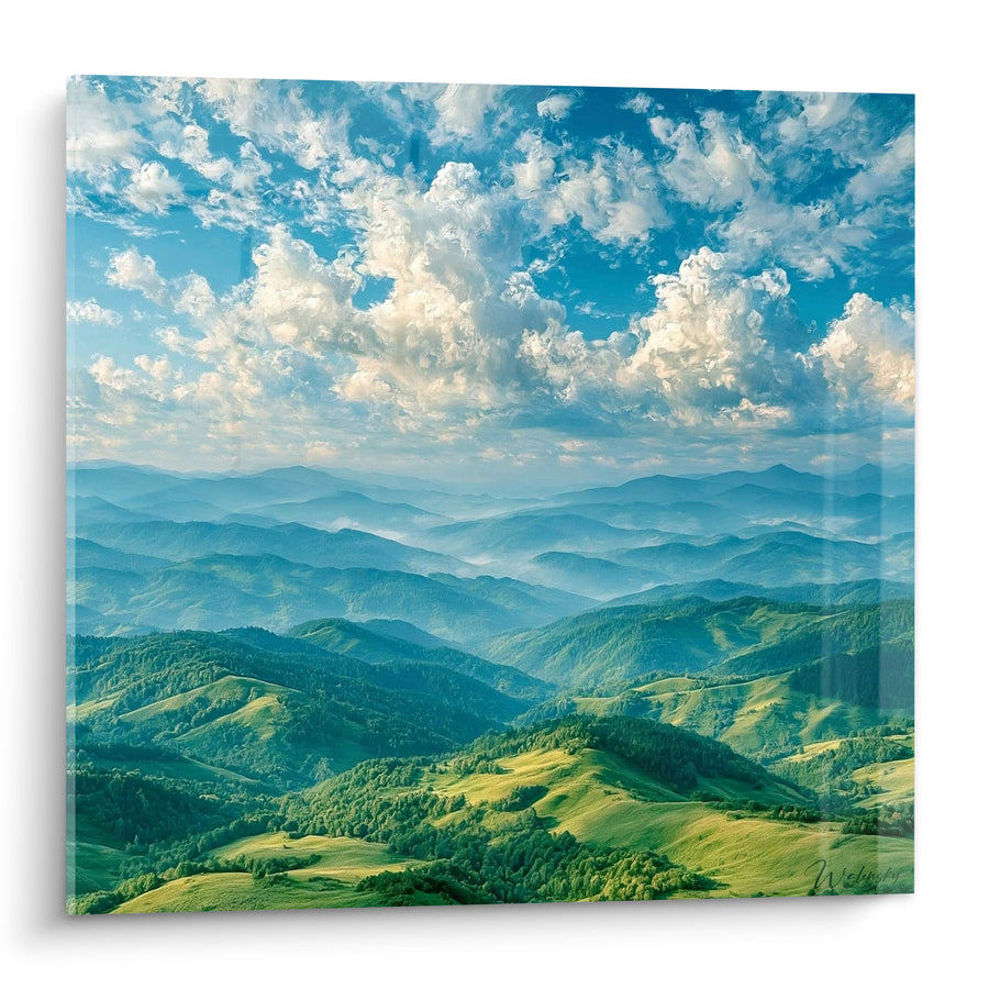Painting Green Hills and Blue Mist Under Cloudy Sky - Breath of Altitude - Mountain Edition