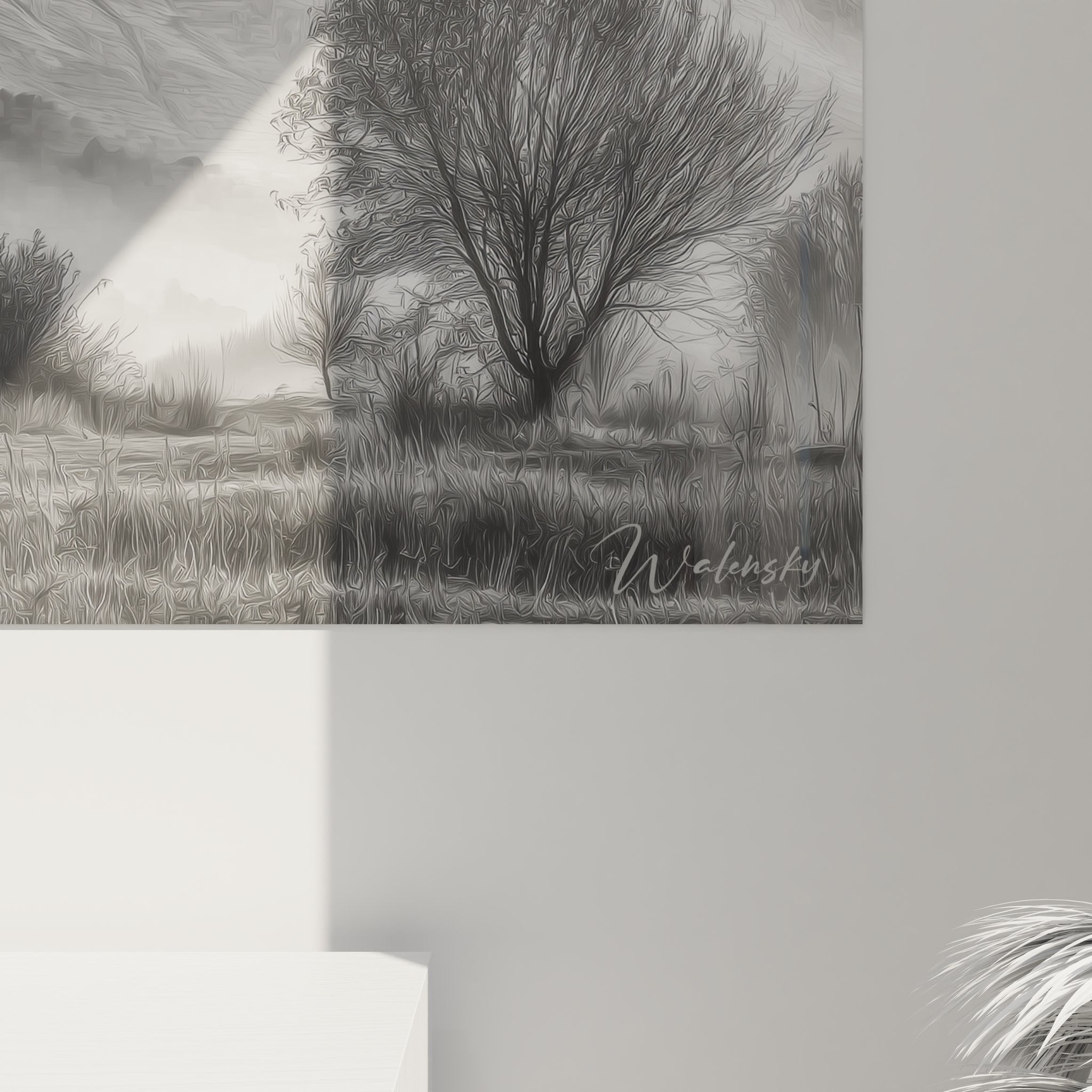 Vue d'ensemble tableau mural montagne dans intérieur moderne - art mural paysage alpin décoratif