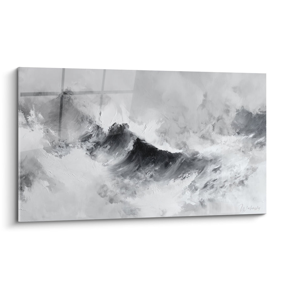 Tableau Montagnes Abstraites Noir et Blanc - Tempête Hivernale - Edition Feng shui Ouest Métal