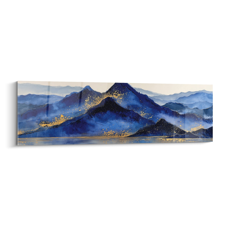 Tableau Montagnes Bleues et Dorées avec Brume Mystique - Horizon Magique - Edition Feng shui Nord Eau
