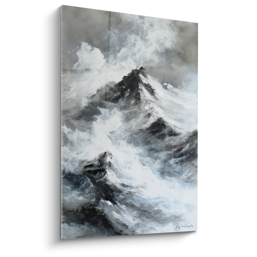 Tableau Montagnes Enneigées dans la Brume Gris et Blanc - Sérénité Alpine - Edition Feng shui Ouest Métal