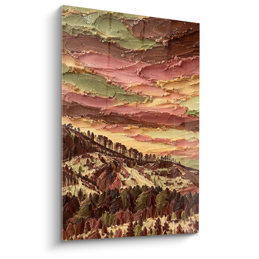 Tableau Crête boisée aux ciel rose et doré - Lueur du couchant - Edition Monte Faito Campanie Italie