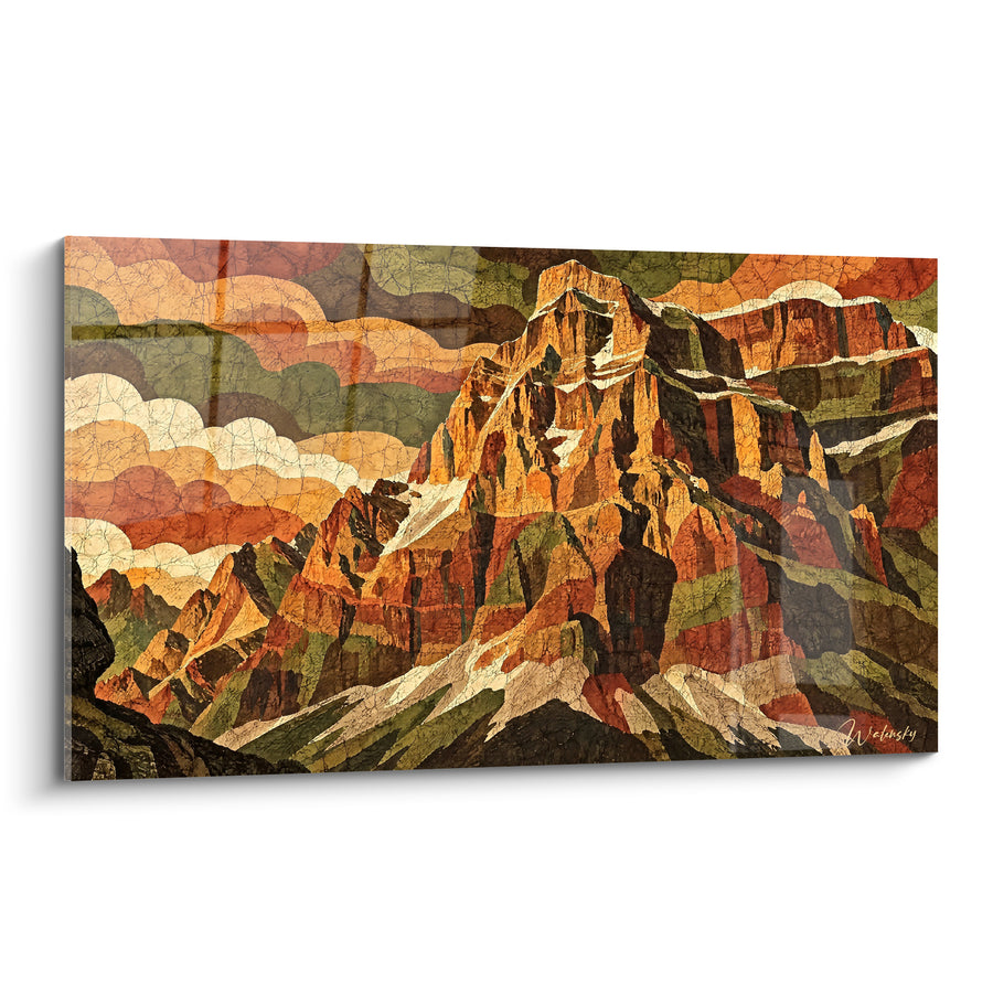 Tableau Sommet dolomitique ocre et vert texturé - Majesté ancestrale - Edition Monte Pelmo Vénétie Italie
