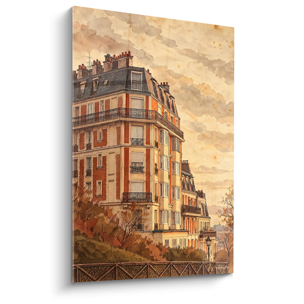 Tableau Immeuble parisien ocre et toit ardoise - Lumière d'automne - Edition Montmartre  Île-de-France  France