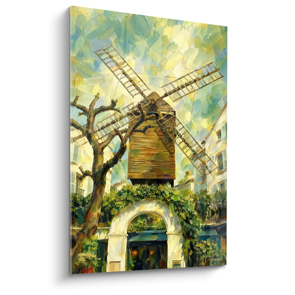 Tableau Moulin brun ailes beiges sous ciel pastel - Ruelle d'autrefois - Edition Montmartre  Île-de-France  France
