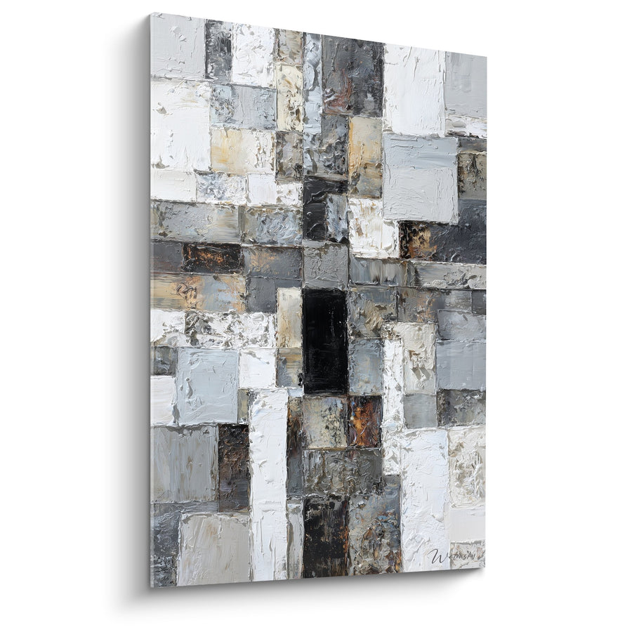 Obraz Mosaikowy Abstrakcyjny Szaro-Biały - Harmonia Geometryczna - Edycja Feng Shui Północno-Zachodni Metal