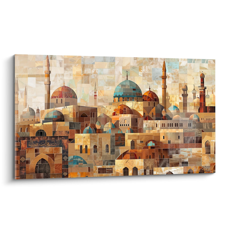 Tableau Mosaïque Architecturale aux Tons Ocre et Turquoise - Cité d'Orient - Edition Art Islamique