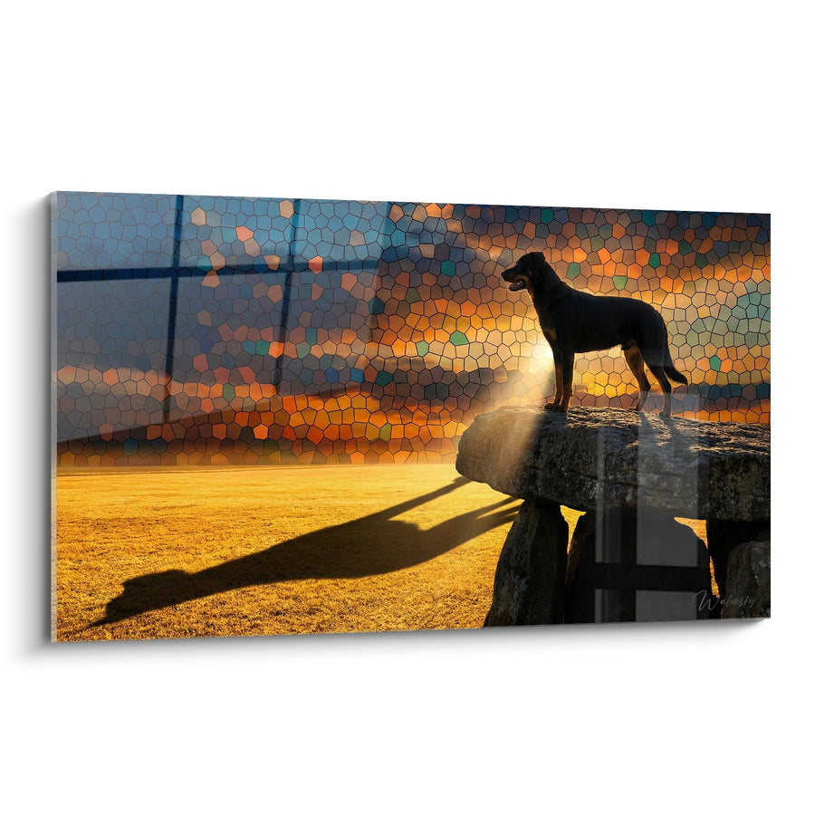 Hund Silhouette Sonnenuntergang Mosaik Gemälde - Wächter der Dämmerung - Beauceron Edition