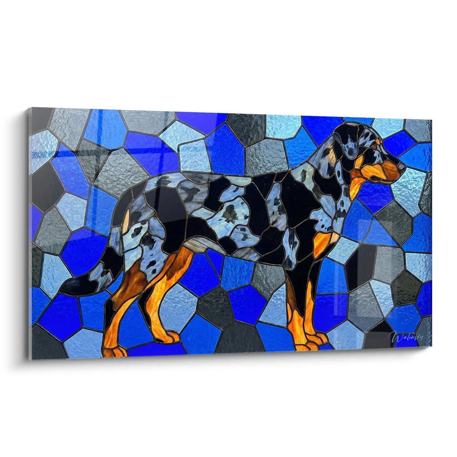 Tableau Mosaïque de Beaucerons aux Tons Bleus et Orange - Art Géométrique Canin - Edition Beauceron