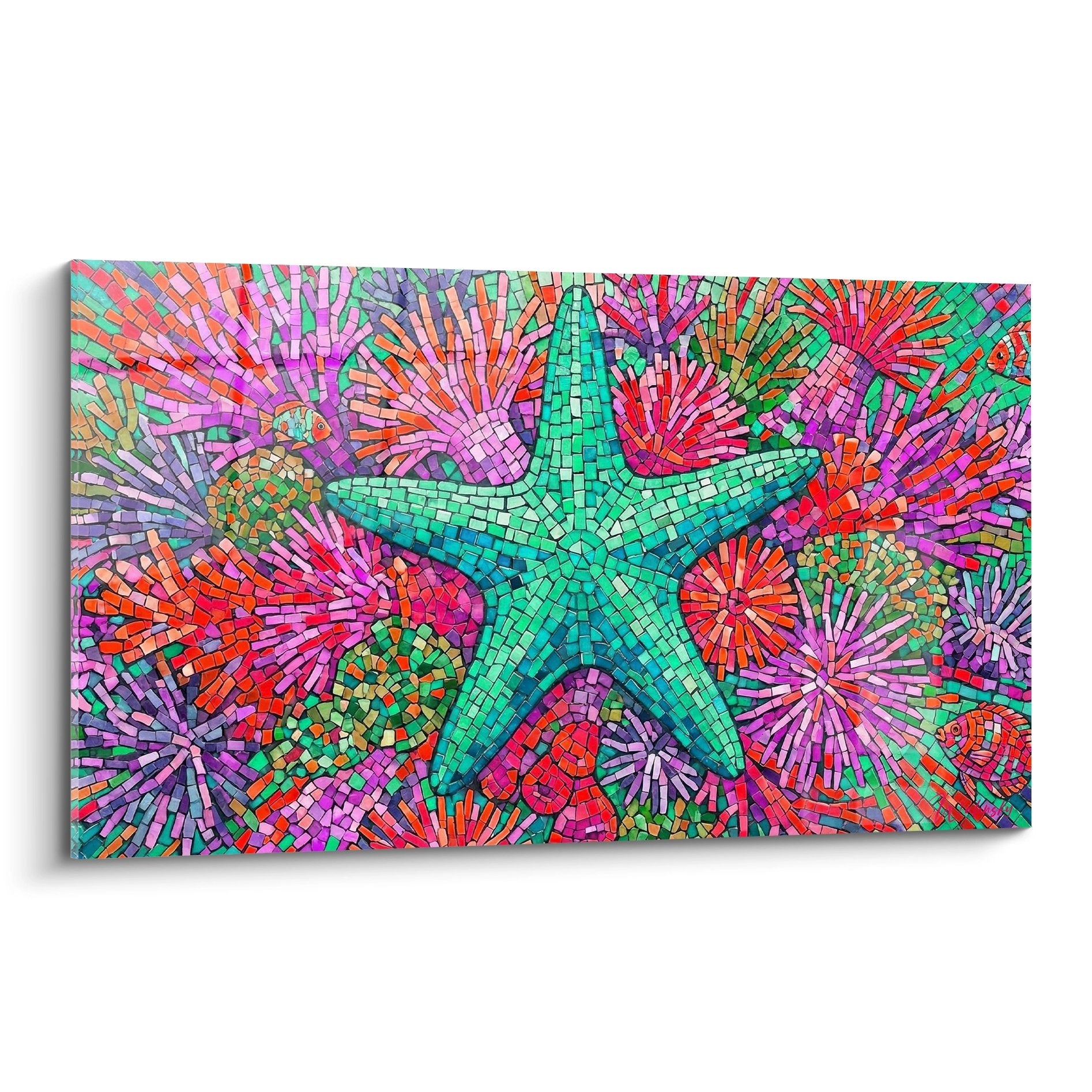 Mosaik-Wandkunst Seestern Türkis Mehrfarbig zeitgenössische Marinedekoration