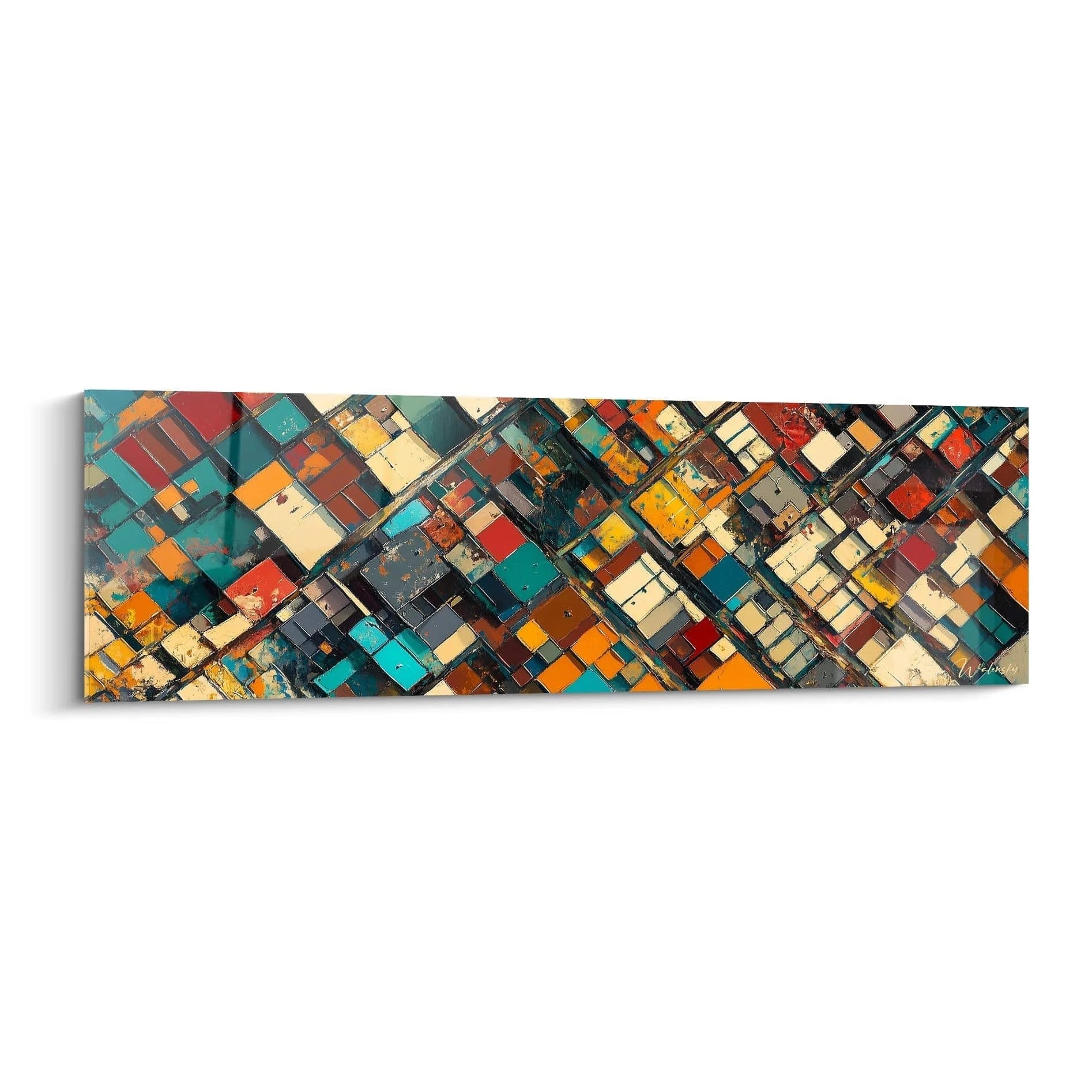 Tableau cubisme abstrait de Walensky avec des formes géométriques colorées et dynamiques
