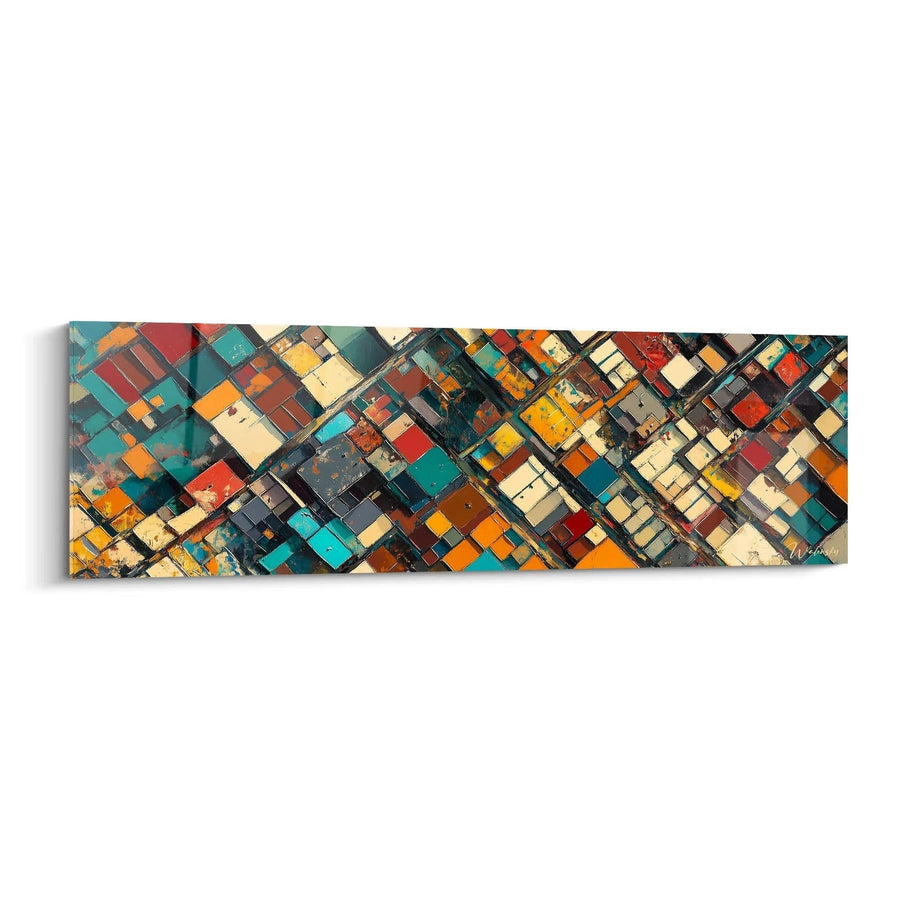 Geometrisches Mosaik-Gemälde Lebendiges Orange - abstrakte kubistische Edition