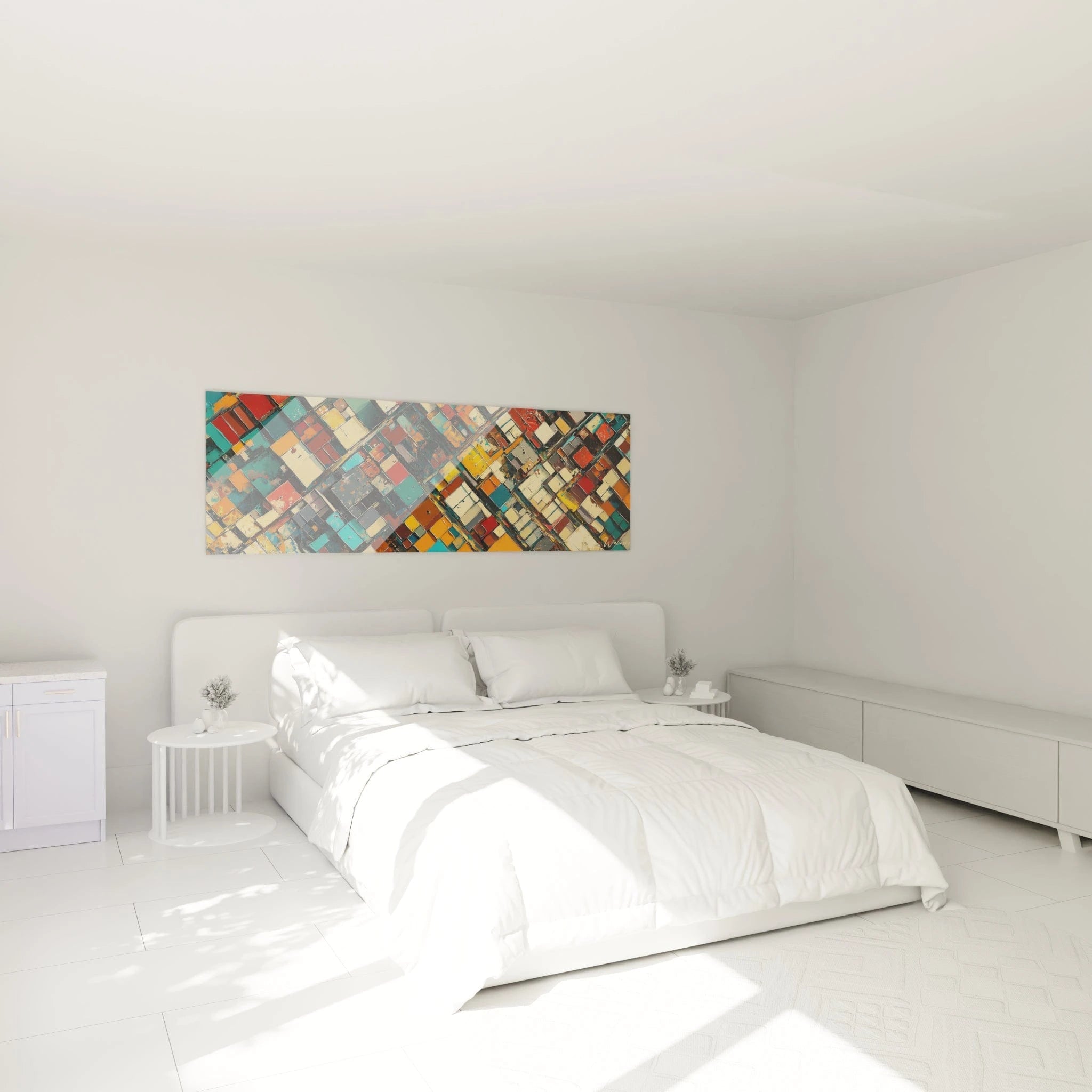 Tableau cubisme abstrait de Walensky, décoratif pour la chambre, couleurs vives et motifs géométriques
