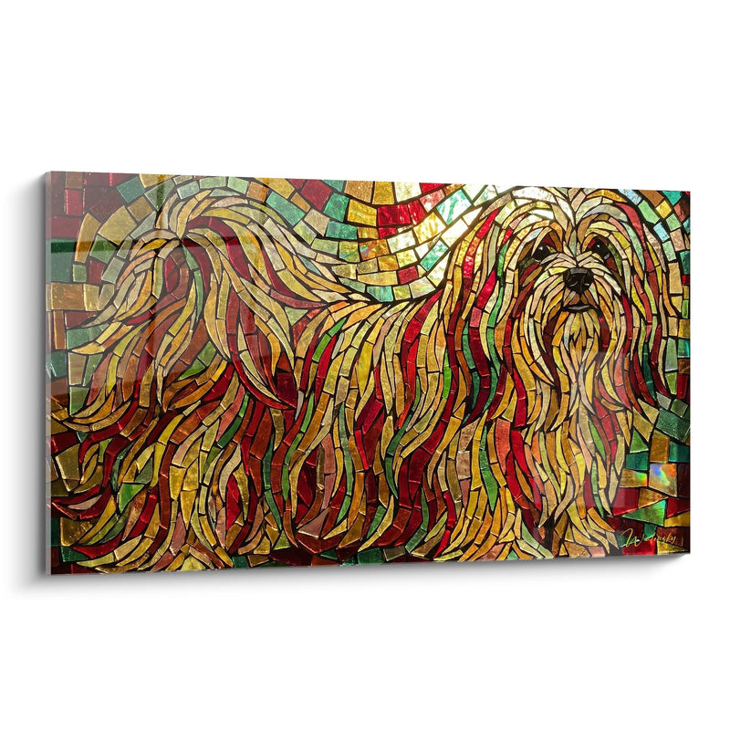 Wandtafel Hund mit Langem Goldenem Fell Mosaik - Fließendes Fell - Lhassa Apso Edition