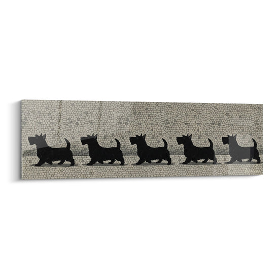 Gemälde Hundesilhouetten in schwarzem Mosaik - Hundeprozession - Scottish Terrier Edition