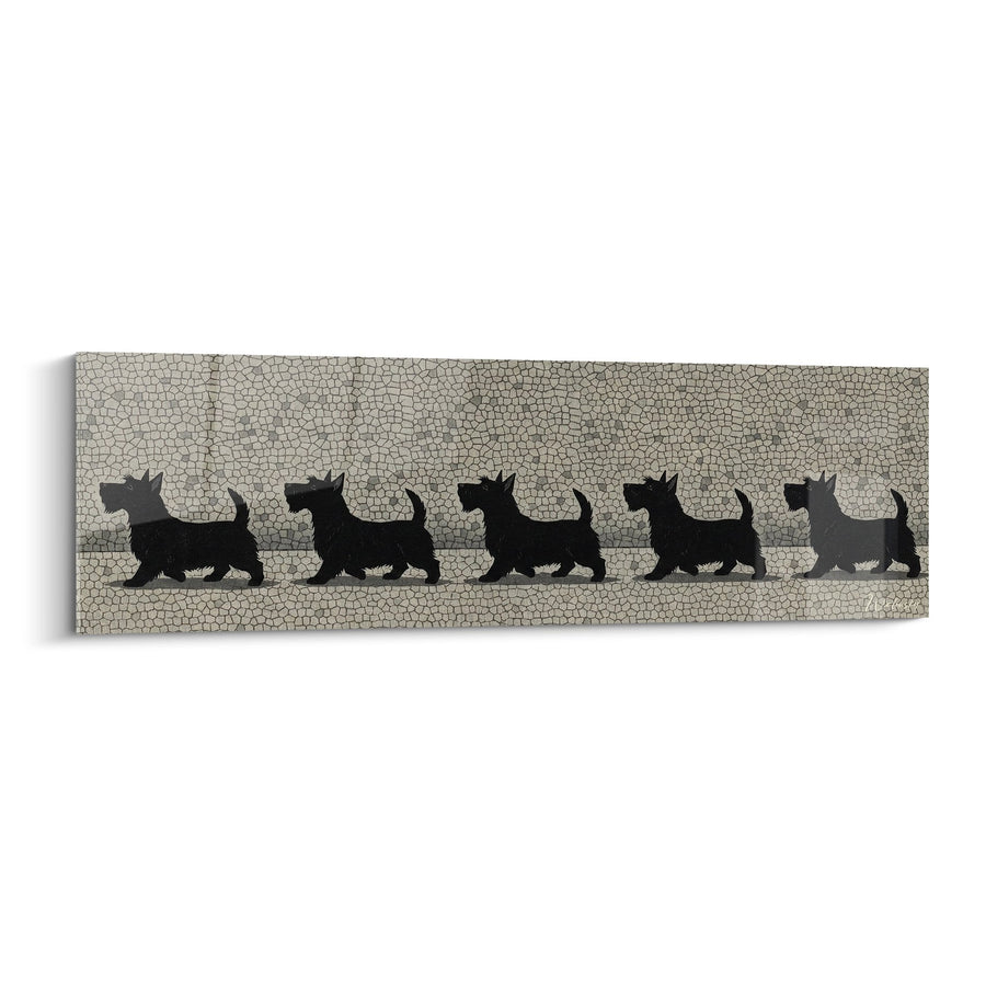 Tableau Silhouettes de Chiens en Mosaïque Noire - Procession Canine - Edition Scottish Terrier