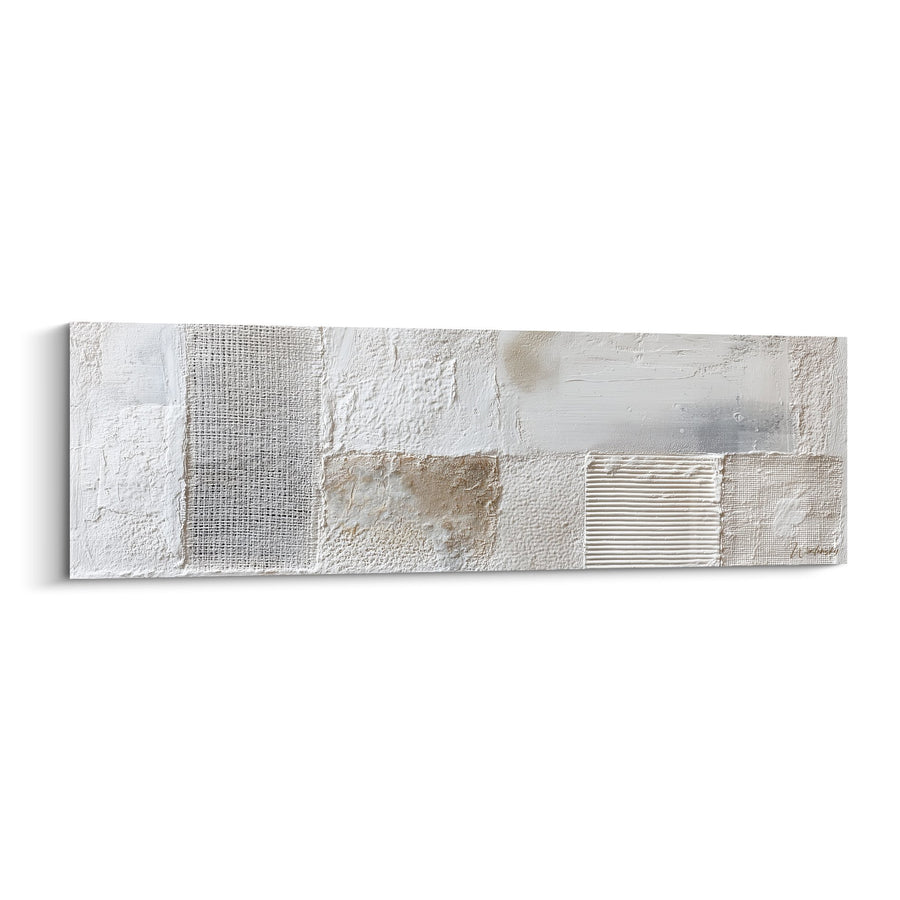 Tableau mosaïque de textures blanches et beiges en relief - Harmonie minérale - Edition Feng shui Nord-Ouest Métal
