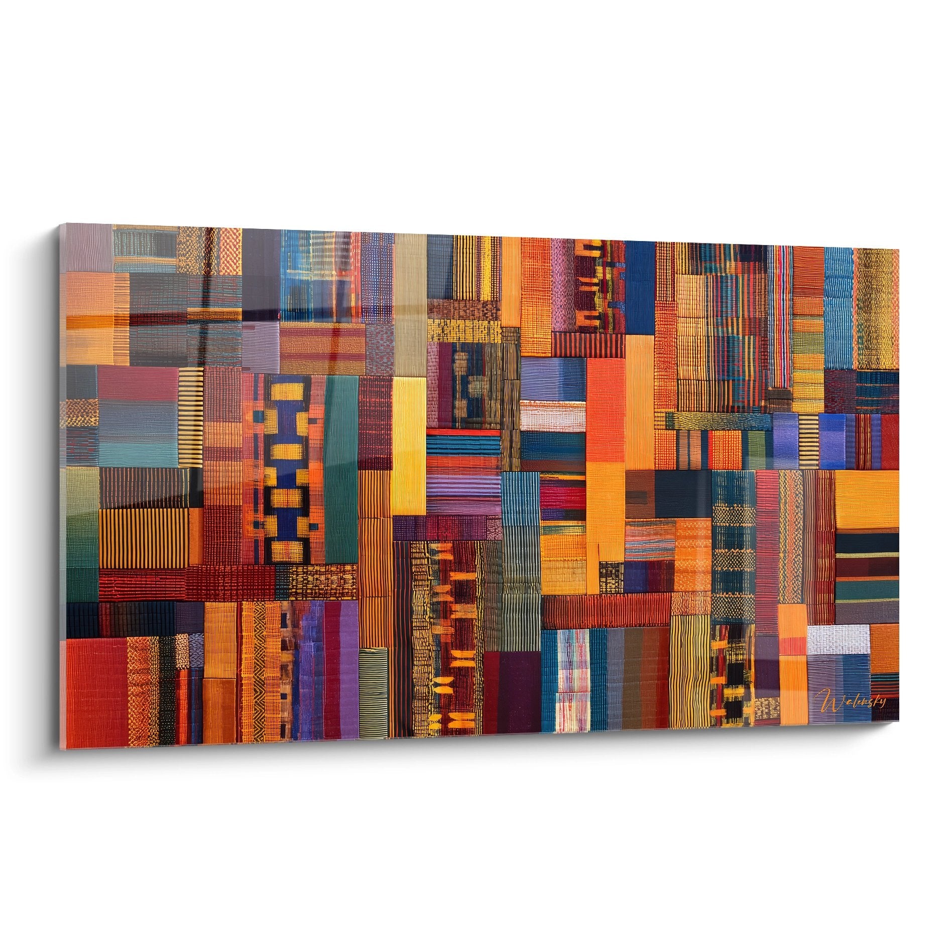 Tableau mural mosaïque tissus africains patchwork motifs ethniques colorés art déco