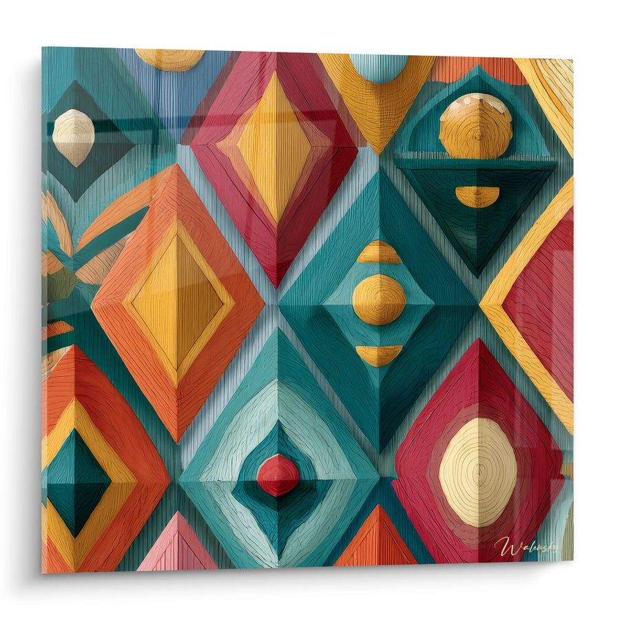 Tableau motifs géométriques africains - Diamants colorés texture bois - édition culture Africaine