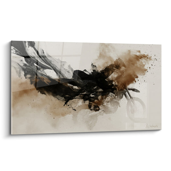 Tableau Motard noir et brun en fumée diluée - Encre délavée sépia - Edition Moto cross