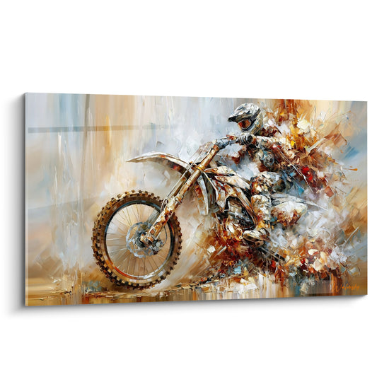 Tableau Motard ocre et gris en pleine action - Ruée sur la piste - Edition Moto cross