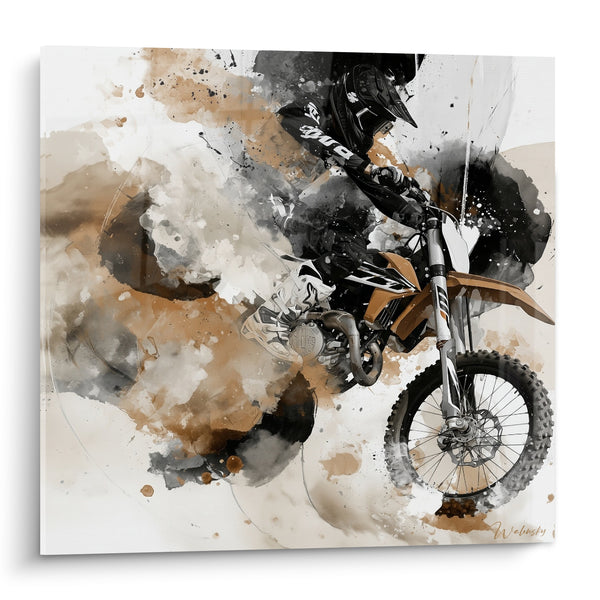 Tableau Motocycliste noir aux éclaboussures ocre - Course effrénée - Edition Moto cross