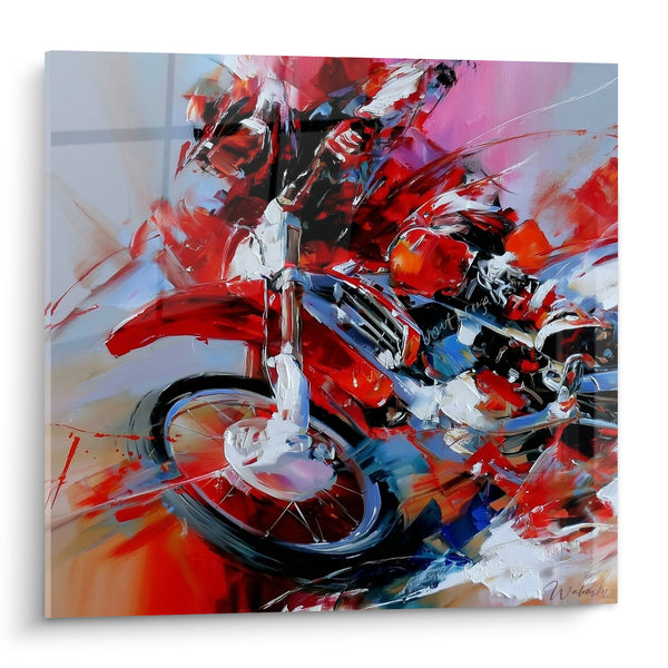 Red and White Motorcycle Painting in Full Action - Adrenaline Rush - Moto Cross Edition