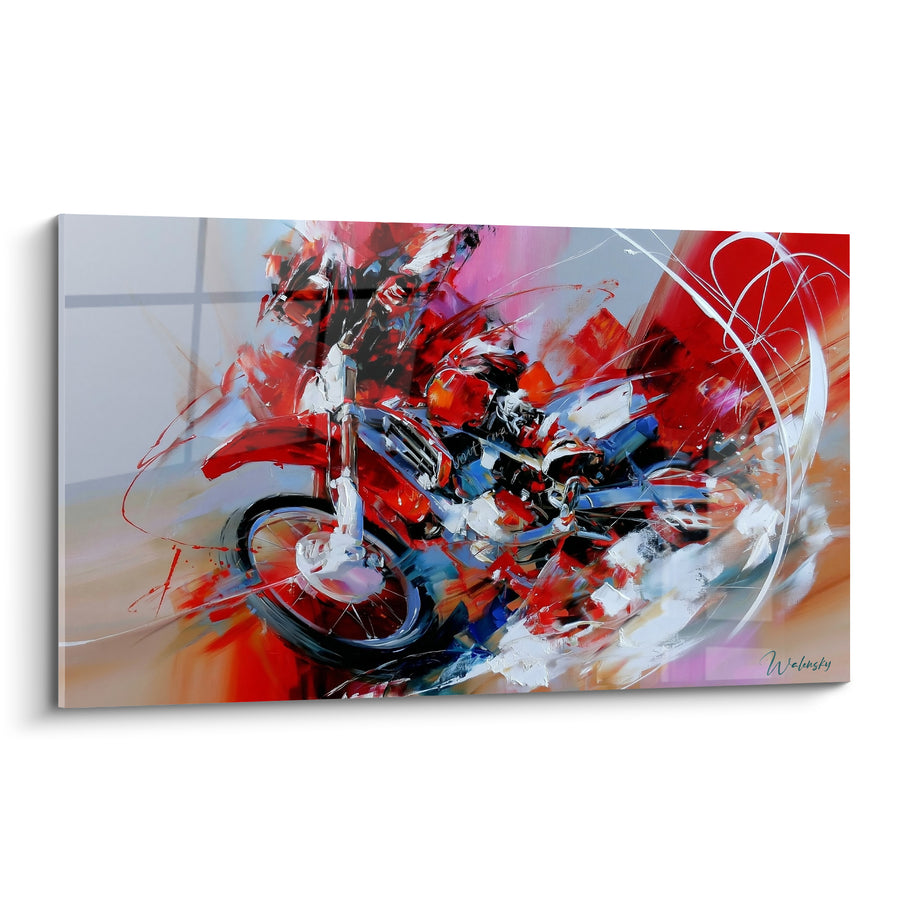 Tableau Moto rouge et grise en mouvement - Fureur du bolide - Edition Moto cross