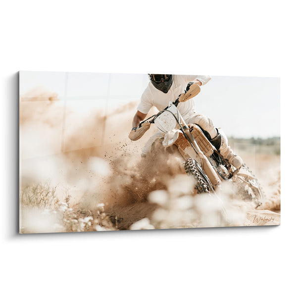 Tableau Motard sable et poussière beige - Dérapage dans la poussière - Edition Moto cross