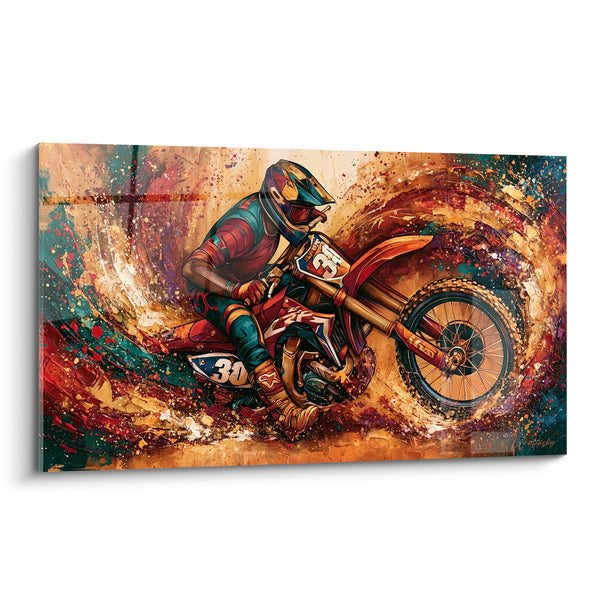 Tableau Motard doré aux éclaboussures ocre - Virage explosif - Edition Moto cross
