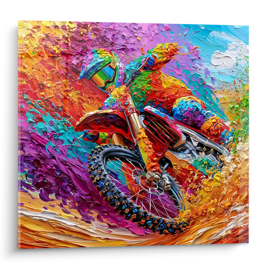 Tableau Motocross rouge et violet en pleine action - Fureur de la piste - Edition Moto cross