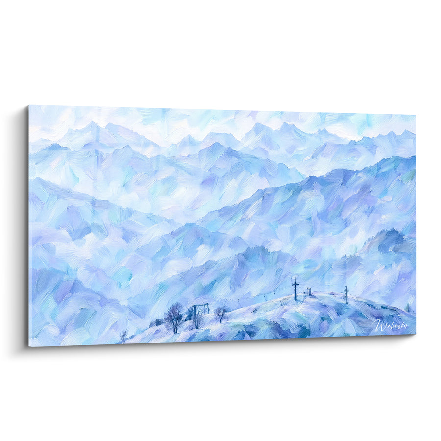 Tableau Sommet aux croix bleu lavande - Silence des cimes - Edition Mottarone Piémont Italie