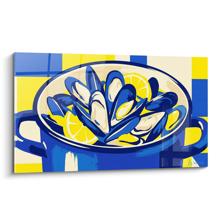 Tableau Casserole de Moules aux Citrons Bleu et Jaune - Saveurs Méditerranéennes - Edition Moule