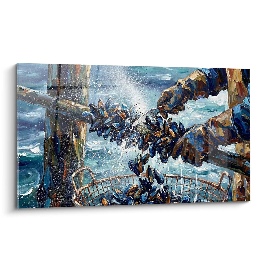 Tableau Moules Marines sur Rochers avec Éclaboussures d'Eau - Splendeur Océanique - Edition Moule